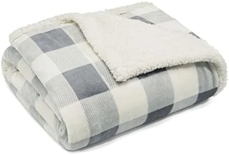 Eddie Bauer - Queen Blanket, Reversible Sherpa Fleece Bedding, Buffalo Plaid Home Decor For All Seasons (Red Check, Queen) Chrome Grey/white 14 Eddie Bauer - Queen Blanket, Reversible Sherpa Fleece Bedding, Buffalo Plaid Home Decor For All Seasons (Red Check, Queen) Chrome Grey/white - Image 12