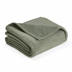 PLUSH BLANKET BY VELLUX - Full/Queen, Heavyweight, Micromink, Warmest, Bedspread, Pet-Friendly, Bed, Bedspread, Winter - Sage Gray