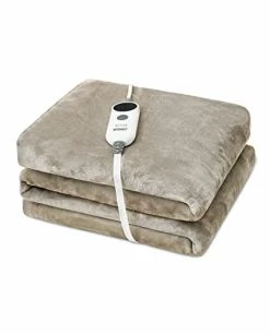 VEOHAUT Heated Blankets Electric Twin With Double-Layer Flannel, 6 Heating Levels, 9 Hours Auto-Off, Fast Heat & ETL Certification, Home Office Use & Machine Washable, 62''x84'' Silky Beige