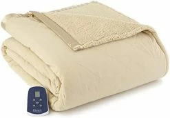 Thermee Micro Flannel King-Size Heated Electric Blanket With Sherpa, Machine Wash & Dry, Timer & Safety Shutoff, 100Lx90W, Toile Sky Blue -Electric Blankets Sales 2022 31MVN8z pQL. AC