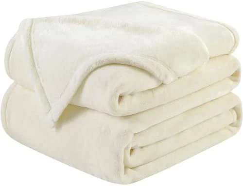 HOMEIDEAS 380GSM Flannel Fleece Blanket Twin Size - Lightweight Fuzzy Blanket For All Season - Super Soft For Couch Bed Camping Travel (66x90, Ivory/Cream) Pompom - Stone Blue 12 HOMEIDEAS 380GSM Flannel Fleece Blanket Twin Size - Lightweight Fuzzy Blanket For All Season - Super Soft For Couch Bed Camping Travel (66x90, Ivory/Cream) Pompom - Stone Blue - Image 10