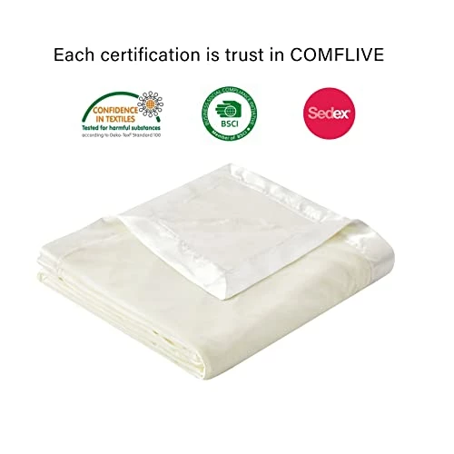 COMFLIVE 100% Bamboo Blanket For Hot Sleepers, Cooling Blanket Queen Size, Lightweight Summer Blanket,Double-Side And Satin Trim Blankets, Transfer Heat To Keep Cold On Warm Night (Cream, Queen) 4 COMFLIVE 100% Bamboo Blanket For Hot Sleepers, Cooling Blanket Queen Size, Lightweight Summer Blanket,Double-Side And Satin Trim Blankets, Transfer Heat To Keep Cold On Warm Night (Cream, Queen) - Image 2