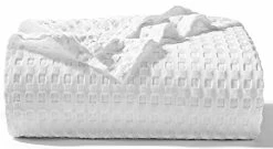 Cozylux Cotton Waffle Weave Blanket Viscose From Bamboo Bed Blanket Queen Size,Soft, Breathable And Lightweight Blanket For All-Season Perfect For Layering(White,90x90 Inches)