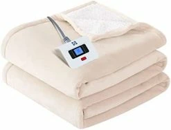 Sealy Electric Blanket Queen Size, Flannel & Sherpa Heated Blanket With 10 Heat Setting & 1-12 Hour Auto Shut Off, Fast Heating Blanket, Machine Washable, Beige, 84 X 90 Inch -Electric Blankets Sales 2022 31vocgooe7L. AC