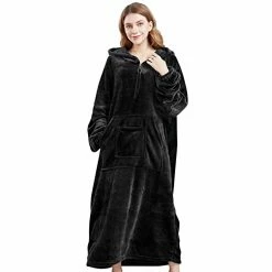 Electric Blankets Sales 2022 28 Hilarocky Blanket Hoodie Oversized Fleece Wearable Blanket Flannel Sweatshirt Blankets With Large Double Front Pocket, Quarter-Zippers Ultra Cozy Plush Blanket For Adult Black