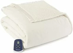 Thermee Micro Flannel King-Size Heated Electric Blanket With Sherpa, Machine Wash & Dry, Timer & Safety Shutoff, 100Lx90W, Toile Sky Blue -Electric Blankets Sales 2022 31xP9g0bFZL. AC