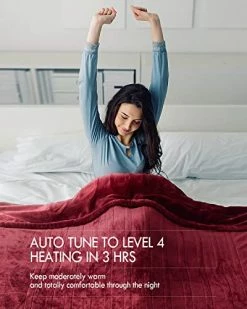 Kaisa Heated Blankets Electric Blankets Throws, 10 Heating Levels, Auto Shut-Off, Fast And Even Heating With Hand Controller, Machine Washable, Double-Sided Plush Flannel, 50x60 Inches, Wine Red -Electric Blankets Sales 2022 410ZtAOTUtL