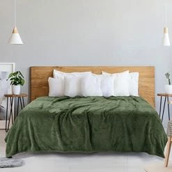 Uxcell Flannel Fleece Bed Blankets, Soft Warm Microfiber Blanket, Mesh Fuzzy Plush 330GSM Lightweight Decorative Solid Blankets For Bed 90"x90" Army Green -Electric Blankets Sales 2022 410wpOEYlnL