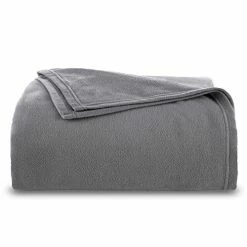 Vellux 1B07164 Soft 240 GSM Micro Fleece Plush Lightweight Blanket Easy Care Machine Washable Pet Friendly Solid Bed Sofa Blankets Full Queen, Grey