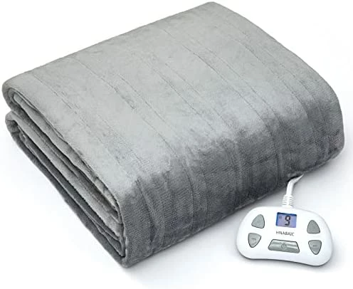HNABAIC Heated Electric Blanket Queen Size, Flannel Fleece 1-10 Hours Auto-Off 10 Heating Levels (Gray, Queen Size 84" X 90" Dual Conntroller) Grey 8 HNABAIC Heated Electric Blanket Queen Size, Flannel Fleece 1-10 Hours Auto-Off 10 Heating Levels (Gray, Queen Size 84" X 90" Dual Conntroller) Grey - Image 6