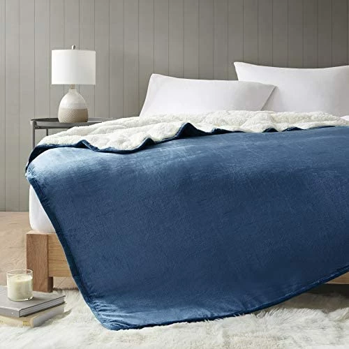 Comfort Spaces Reversible Weighted Blanket Adult-Glass Beads Filling All Season Soft Heavy Wraps-Box Quilted Cozy Warm Bed Cover, 50"x60" / 10lbs, Velvet To Sherpa Navy 12 Comfort Spaces Reversible Weighted Blanket Adult-Glass Beads Filling All Season Soft Heavy Wraps-Box Quilted Cozy Warm Bed Cover, 50"x60" / 10lbs, Velvet To Sherpa Navy - Image 10