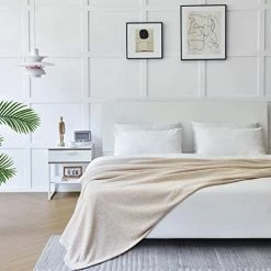 Qeils Knit Blanket King Size For Couch Sofa Bed, Summer Soft Cozy Fuzzy Bedroom Blanket, Lightweight Decorative Jersey Bed Blankets,108"X90" (Beige And White) -Electric Blankets Sales 2022 41315C9ptvL