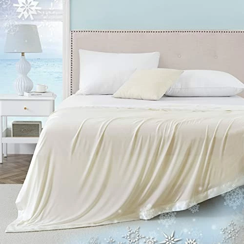 COMFLIVE 100% Bamboo Blanket For Hot Sleepers, Cooling Blanket Queen Size, Lightweight Summer Blanket,Double-Side And Satin Trim Blankets, Transfer Heat To Keep Cold On Warm Night (Cream, Queen) 12 COMFLIVE 100% Bamboo Blanket For Hot Sleepers, Cooling Blanket Queen Size, Lightweight Summer Blanket,Double-Side And Satin Trim Blankets, Transfer Heat To Keep Cold On Warm Night (Cream, Queen) - Image 10