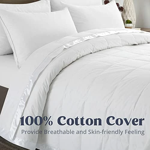 Puredown® Soft Lightweight Down Blanket With Satin Trim For Bed 100% Cotton, White, Full/Queen Size (90"X90") 5 Puredown® Soft Lightweight Down Blanket With Satin Trim For Bed 100% Cotton, White, Full/Queen Size (90"X90") - Image 3