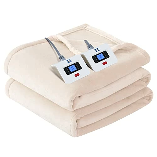 Sealy Electric Blanket King Size, Flannel Heated Blanket With 10 Heating Levels & 1-12 Hours Auto Shut Off, Fast Heating Warm Blanket, Machine Washable, Beige, 100 X 90 Inch 3 Sealy Electric Blanket King Size, Flannel Heated Blanket With 10 Heating Levels & 1-12 Hours Auto Shut Off, Fast Heating Warm Blanket, Machine Washable, Beige, 100 X 90 Inch