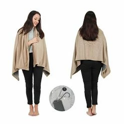 SAROO Wearable Electric Blanket, Portable Poncho Wrap, Cordless Rechargeable Heated Shawl Blanket, Super Soft & Warm Fleece, Home Office & Travel Use, (Regular Pink Blanket, Tan) Green