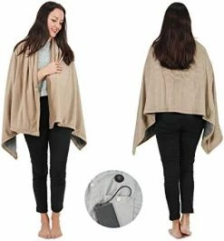 SAROO Wearable Electric Blanket, Portable Poncho Wrap, Cordless Rechargeable Heated Shawl Blanket, Super Soft & Warm Fleece, Home Office & Travel Use, (Regular Pink Blanket, Tan) Green -Electric Blankets Sales 2022 417EWcIbIvL. AC