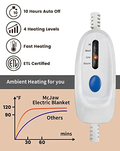 McJaw Electric Blanket Heated Full Size 72"x84" Oversized Flannel Heated Blanket, ETL Certification Fast Heating With 4 Heating Levels &10 Hours Auto Off, Machine Washable-Linen Gray 5 McJaw Electric Blanket Heated Full Size 72"x84" Oversized Flannel Heated Blanket, ETL Certification Fast Heating With 4 Heating Levels &10 Hours Auto Off, Machine Washable-Linen Gray - Image 3
