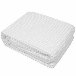 Sweet Home Collection 100% Fine Cotton Blanket Luxurious Weave Stylish Design Soft And Comfortable All Season Warmth, Full/Queen, Waffle Weave White