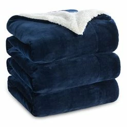 Bedsure Sherpa Fleece Bed Blankets Queen Size - Navy Blue Thick Fuzzy Warm Soft Large Queen Blanket For Bed, 90x90 Inches