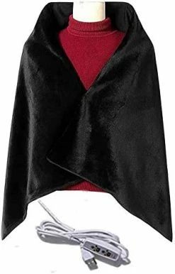 Z-YQL USB Heated Shawl Heated Blanket Plush Flannel Blanket With 3-Setting Heat Controller Cord For Car Office Home（100x65 Cm） (Black) -Electric Blankets Sales 2022 4180dvJmAvL. AC