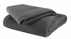 Glamburg 100% Cotton Thermal Blanket, Breathable Bed Blanket Queen Size, Soft Waffle Blanket, Queen Blanket, All Season Cotton Blanket, Charcoal Peach
