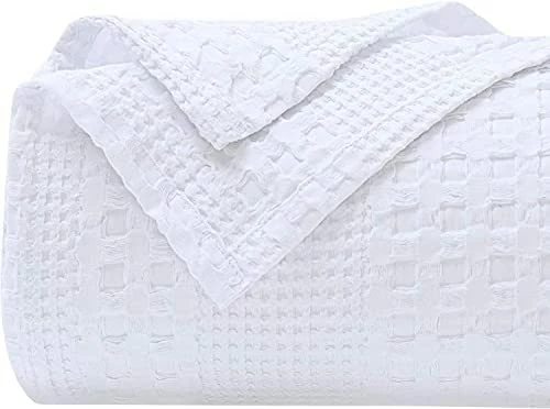 Chavish Cotton Blanket Queen Size, 90"x98" Luxury Soft Breathable Waffle Blanket Skin Friendly, Lightweight Waffle Wave Blanket For Couch Bed Sofa White Style1-white 7 Chavish Cotton Blanket Queen Size, 90"x98" Luxury Soft Breathable Waffle Blanket Skin Friendly, Lightweight Waffle Wave Blanket For Couch Bed Sofa White Style1-white - Image 5