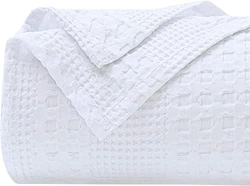 Chavish Cotton Blanket Queen Size, 90"x98" Luxury Soft Breathable Waffle Blanket Skin Friendly, Lightweight Waffle Wave Blanket For Couch Bed Sofa White Style1-white 3 Chavish Cotton Blanket Queen Size, 90"x98" Luxury Soft Breathable Waffle Blanket Skin Friendly, Lightweight Waffle Wave Blanket For Couch Bed Sofa White Style1-white