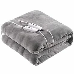 EMONIA Heated Blanket King Size Soft Fleece Electric Blanket With 4 Heating Levels & 10 Hours Auto Off, Machine Washable Fast Heater Foldable Blankets For Office Or Home ETL UL Certified - King,Light Grey