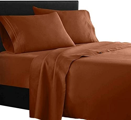 Clara Clark Superior Bed Sheet Set - Double Brushed Microfiber 4-Piece Bed Set - Deep Pocket Fitted Sheet - King - Burnt Sienna Light Blue Aqua 16 Clara Clark Superior Bed Sheet Set - Double Brushed Microfiber 4-Piece Bed Set - Deep Pocket Fitted Sheet - King - Burnt Sienna Light Blue Aqua - Image 14