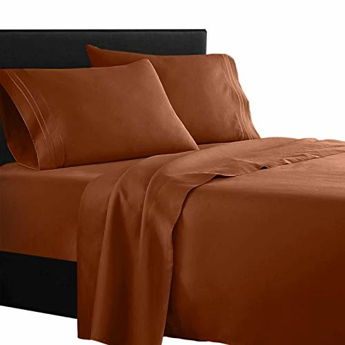 Clara Clark Superior Bed Sheet Set - Double Brushed Microfiber 4-Piece Bed Set - Deep Pocket Fitted Sheet - King - Burnt Sienna Light Blue Aqua 3 Clara Clark Superior Bed Sheet Set - Double Brushed Microfiber 4-Piece Bed Set - Deep Pocket Fitted Sheet - King - Burnt Sienna Light Blue Aqua