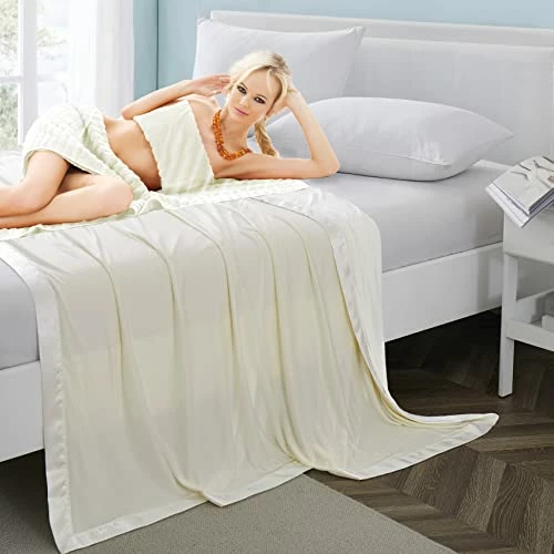 COMFLIVE 100% Bamboo Blanket For Hot Sleepers, Cooling Blanket Queen Size, Lightweight Summer Blanket,Double-Side And Satin Trim Blankets, Transfer Heat To Keep Cold On Warm Night (Cream, Queen) 6 COMFLIVE 100% Bamboo Blanket For Hot Sleepers, Cooling Blanket Queen Size, Lightweight Summer Blanket,Double-Side And Satin Trim Blankets, Transfer Heat To Keep Cold On Warm Night (Cream, Queen) - Image 4