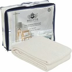 HILLFAIR 100% Cotton Blanket Queen Size 90"x90" - Luxury Decorative Soft Breathable Skin-Friendly Cotton Bed Blankets For All Season- Perfect Textured Blanket Layer For Couch Bed Sofa- Teal Queen White -Electric Blankets Sales 2022 41CTbu DAgL. AC