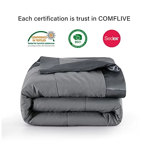 COMFLIVE Lightweight Down Blanket Queen Size, Microfiber Down Alternative Blanket, Quilted Blanket With Satin Trim, 3M Moisture Absorption And Removal Treatment 90"x90" (Charcoal, Full/Queen) 4 COMFLIVE Lightweight Down Blanket Queen Size, Microfiber Down Alternative Blanket, Quilted Blanket With Satin Trim, 3M Moisture Absorption And Removal Treatment 90"x90" (Charcoal, Full/Queen) - Image 2