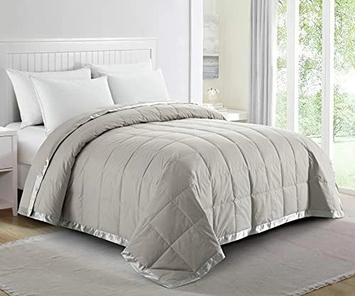 Puredown® Soft Lightweight Down Blanket With Satin Trim For Bed 100% Cotton, White, Full/Queen Size (90"X90") 8 Puredown® Soft Lightweight Down Blanket With Satin Trim For Bed 100% Cotton, White, Full/Queen Size (90"X90") - Image 6