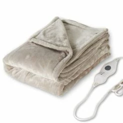 Tefici Electric Heated Blanket Throw With 3 Heating Levels & 4 Hours Auto Off,Super Cozy Soft Heated Throw With Fast Heating And Machine Washable,Home Office Use,50" X 60" Camel