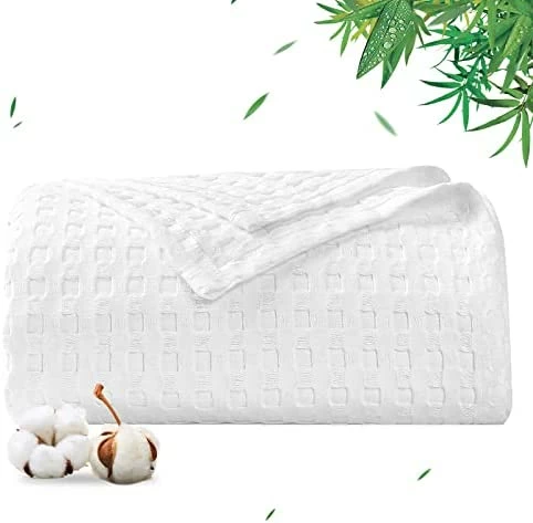 PHF Waffle Bamboo Cotton Blanket King Size 104''x90'' - Super Soft Lightweight Breathable Blanket For All Season - Perfect Decorative Waffle Weave Textured Blanket Layer For Couch Bed Sofa - Grey 9 PHF Waffle Bamboo Cotton Blanket King Size 104''x90'' - Super Soft Lightweight Breathable Blanket For All Season - Perfect Decorative Waffle Weave Textured Blanket Layer For Couch Bed Sofa - Grey - Image 7