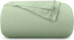 Comfortica Classics 100% Organic Cotton Super-Soft And Breathable Bed/Throw Blanket Herringbone Design - Twin, Sage Green -Electric Blankets Sales 2022 41GXcrpspHL. AC