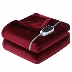 Sealy Heated Blanket Throw, Soft Flannel Electric Blanket With 6 Heat Settings & 2-10 Hour Auto Shut Off, Fast Heating With ETL Certificated Machine Washable, 50x60 Inch, Burgundy