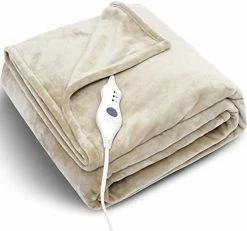 WANTELL Electric Blanket Full Size 72x84 Inch Electric Throw Blanket 3 Heat Setts Beige Heating Blanket ETL Certified Heated Blanket Washable Soft Flannel Heated Throw Blanket Fast Heating (72" X 84") Khaki -Electric Blankets Sales 2022 41LjudJE0AL. AC