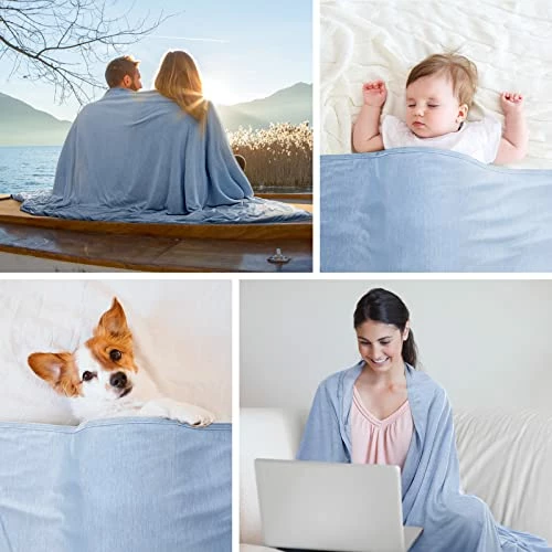 SOLEDI Cooling Blanket, Cooling Blanket For Hot Sleepers, 87" X 79" Cool Comforter, Throw Blanket With Cooling Fiber, Breathable, Hypo-Allergenic For Bed, Couch, Camping & Travel Blue 8 SOLEDI Cooling Blanket, Cooling Blanket For Hot Sleepers, 87" X 79" Cool Comforter, Throw Blanket With Cooling Fiber, Breathable, Hypo-Allergenic For Bed, Couch, Camping & Travel Blue - Image 6