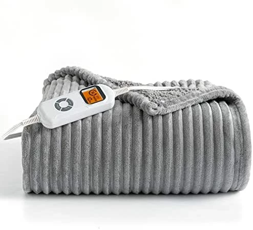 Uttermara Electric Blanket Twin Size 62x84 Inches - Soft Warm Sherpa Heated Blanket, 10 Heating Levels Fast Heating Blanket With 12hrs Auto-Off Timer, Ribbed Fleece Full Body Warming Blanket, Grey 9 Uttermara Electric Blanket Twin Size 62x84 Inches - Soft Warm Sherpa Heated Blanket, 10 Heating Levels Fast Heating Blanket With 12hrs Auto-Off Timer, Ribbed Fleece Full Body Warming Blanket, Grey - Image 7