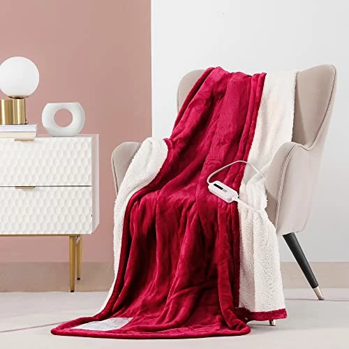 CORIWELL Heated Blanket Electric Throw - 50" X 60" Full Body Size Heating Blanket - 5 Heating Setting Soft Flannel Electric Blanket With 3 Hours Auto Shut Off, Machine Washable(Rose Red ) 3 CORIWELL Heated Blanket Electric Throw - 50" X 60" Full Body Size Heating Blanket - 5 Heating Setting Soft Flannel Electric Blanket With 3 Hours Auto Shut Off, Machine Washable(Rose Red )