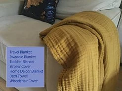 KyraHome 100% Organic Muslin Cotton Throw Blanket For Adult Kids Couch Bed, 4-Layer Pre-Washed Natural Plant Dyed Yarn, Breathable Soft, Cozy Warm Lightweight Bed Blanket For All Season ( Mustard Yellow) -Electric Blankets Sales 2022 41O9M6SojPL