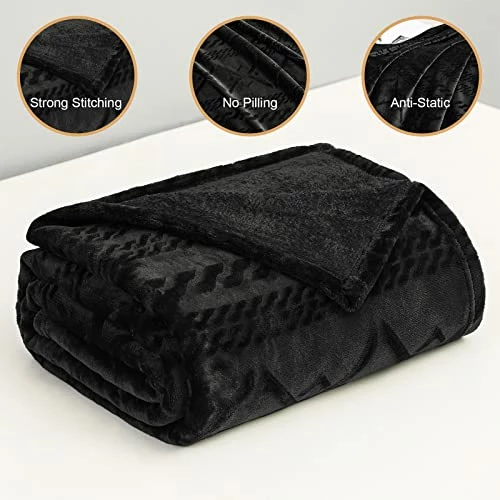 Exclusivo Mezcla Soft Queen Size Fleece Blanket, 90x90 Inches Warm Fuzzy Luxury Bed Blankets, Decorative Geometry Pattern Plush Blanket For Bed, Black 8 Exclusivo Mezcla Soft Queen Size Fleece Blanket, 90x90 Inches Warm Fuzzy Luxury Bed Blankets, Decorative Geometry Pattern Plush Blanket For Bed, Black - Image 6