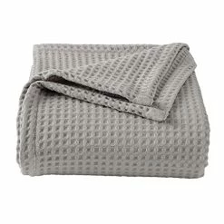 Market & Place 100% Cotton Waffle Weave Bed Blanket | Soft, Breathable, And Lightweight Blanket For All-Season | Perfect For Layering | Brielle Collection (Full / Queen, Light Grey)