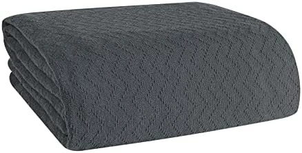 ELVANA HOME BELIZZI 100percent Cotton Bed Blanket, Breathable Thermal Blanket Full - Queen Size, Soft Chevron 90''x90'', Perfect For Layering Any All Season, Charcoal Grey 13 ELVANA HOME BELIZZI 100percent Cotton Bed Blanket, Breathable Thermal Blanket Full - Queen Size, Soft Chevron 90''x90'', Perfect For Layering Any All Season, Charcoal Grey - Image 11