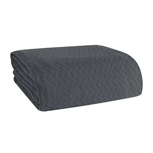 ELVANA HOME BELIZZI 100percent Cotton Bed Blanket, Breathable Thermal Blanket Full - Queen Size, Soft Chevron 90''x90'', Perfect For Layering Any All Season, Charcoal Grey 3 ELVANA HOME BELIZZI 100percent Cotton Bed Blanket, Breathable Thermal Blanket Full - Queen Size, Soft Chevron 90''x90'', Perfect For Layering Any All Season, Charcoal Grey