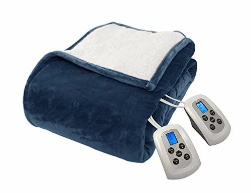 Marquess King Size Electric Blanket,Flannel Sherpa Washable And Comfortable Heated Blanket With 10 Heat Settings, Safety 10 Hours Auto-Off &Dual Temperature Dual Control By One Blanket(King, Navy) 4 Marquess King Size Electric Blanket,Flannel Sherpa Washable And Comfortable Heated Blanket With 10 Heat Settings, Safety 10 Hours Auto-Off &Dual Temperature Dual Control By One Blanket(King, Navy) - Image 2