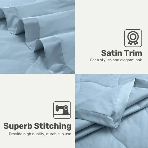UNIKOME Lightweight Goose Feather Down Blanket With Satin Trim, Full/Queen Size Blanket For Bed 100% Cotton, Sky Blue (90"X90") 6 UNIKOME Lightweight Goose Feather Down Blanket With Satin Trim, Full/Queen Size Blanket For Bed 100% Cotton, Sky Blue (90"X90") - Image 4